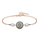 Silver Rose Flower Patterned Diamond Mount Bracelet